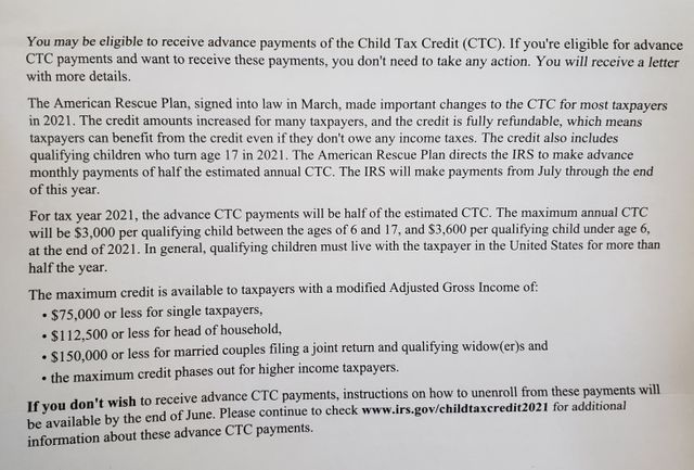 IRS Child Tax Credit Mektubu